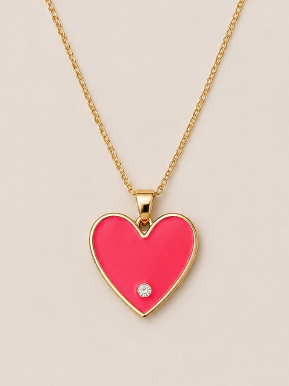 New! 18K Gold Plated Pink Heart Crystal Necklace NWOT 3012